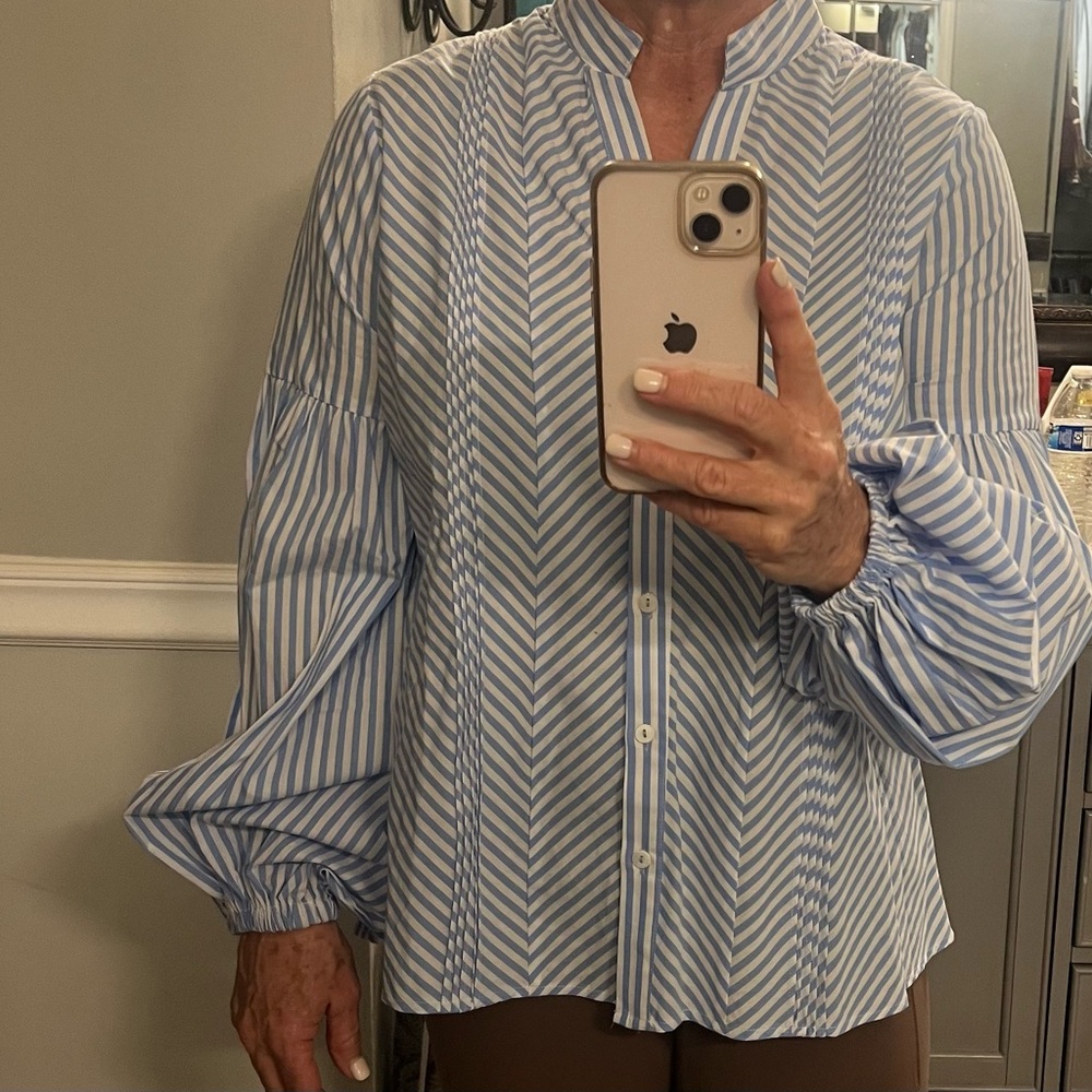 Collection By Cezele Blue and White Stiped Button Down Shirt 
Size M